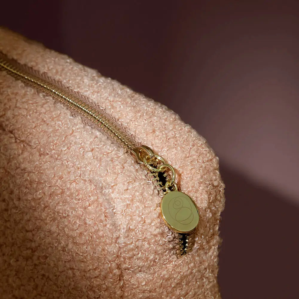 Pink textured Bare Mum Teddy Pouch with gold zipper made from ultra-soft teddy fabric