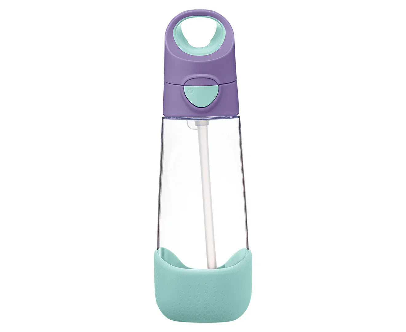 Purple and teal Bbox Tritan drink bottles with straw, perfect for baby strollers