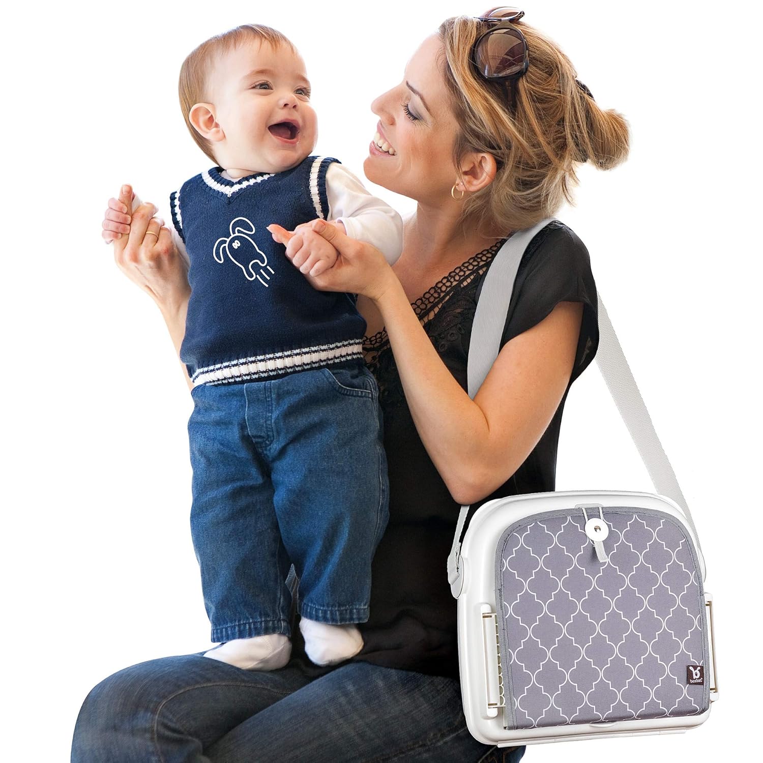 Gray and white diaper bag from Benbat Yummigo Booster GREY for Toshi Baby and baby strollers