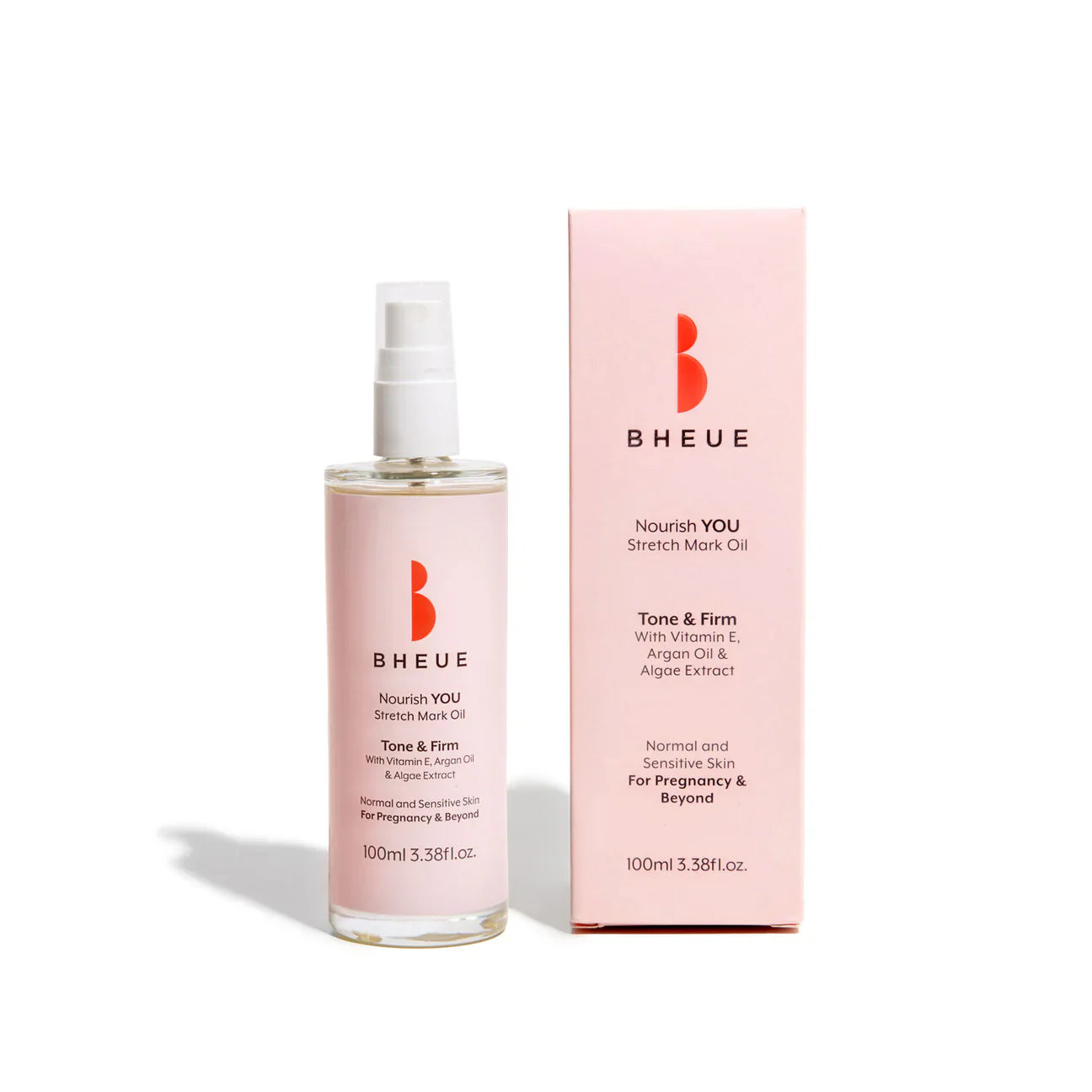 Bheue Bheue Nourish YOU Stretch Mark Oil with packaging, nourishing body oil for skin