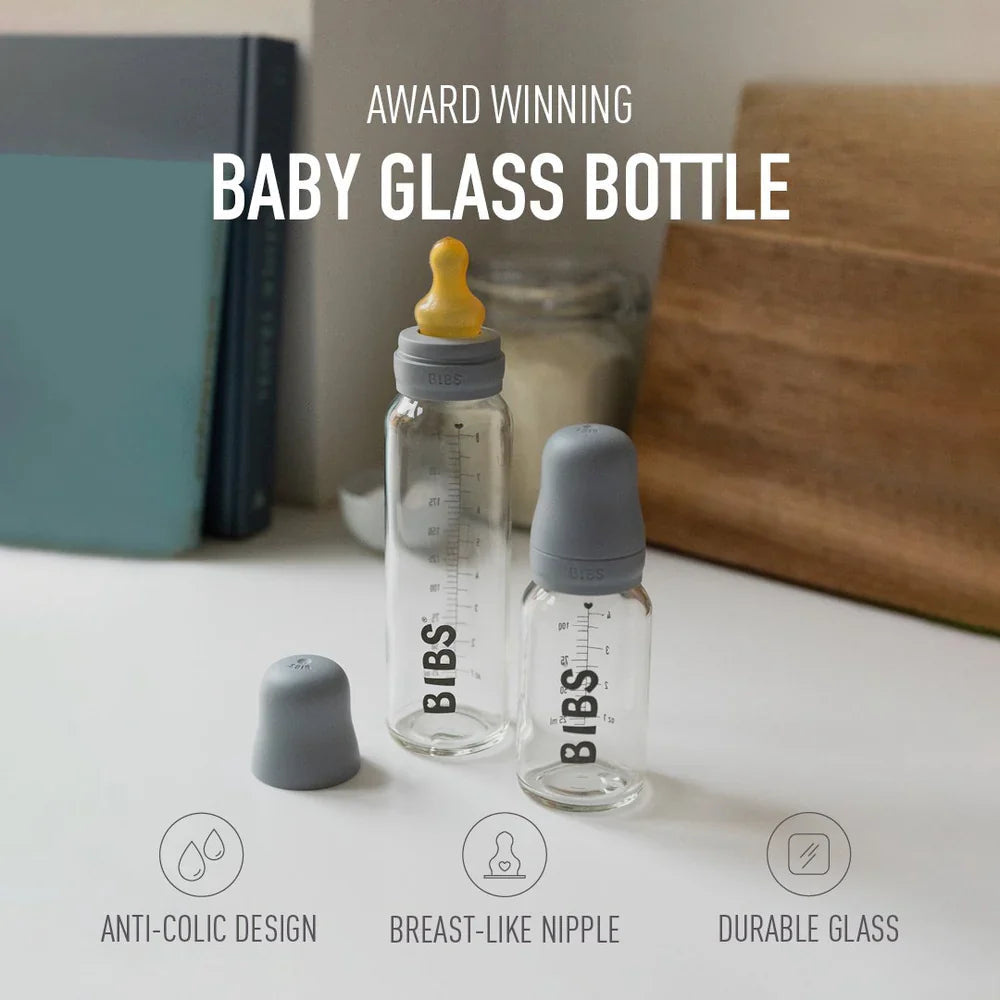 Toshi Baby Bibs 225ml Glass Bottle Set made from durable borosilicate glass