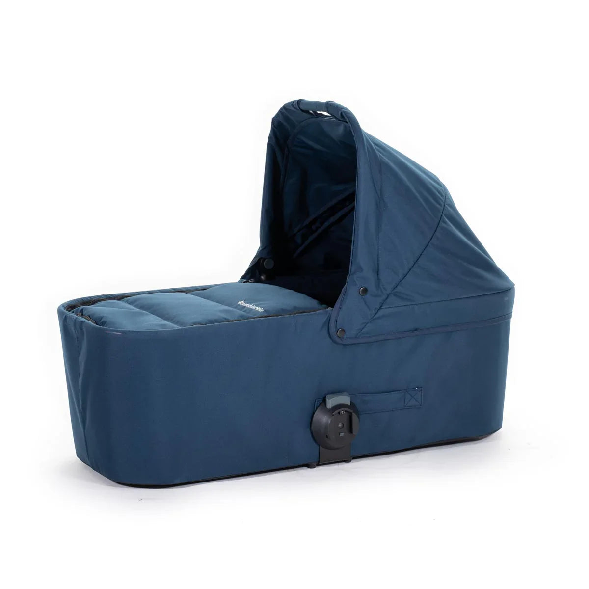 Blue baby bassinet from Bumbleride Indie Twin, perfect for baby strollers or toshi baby romper looks