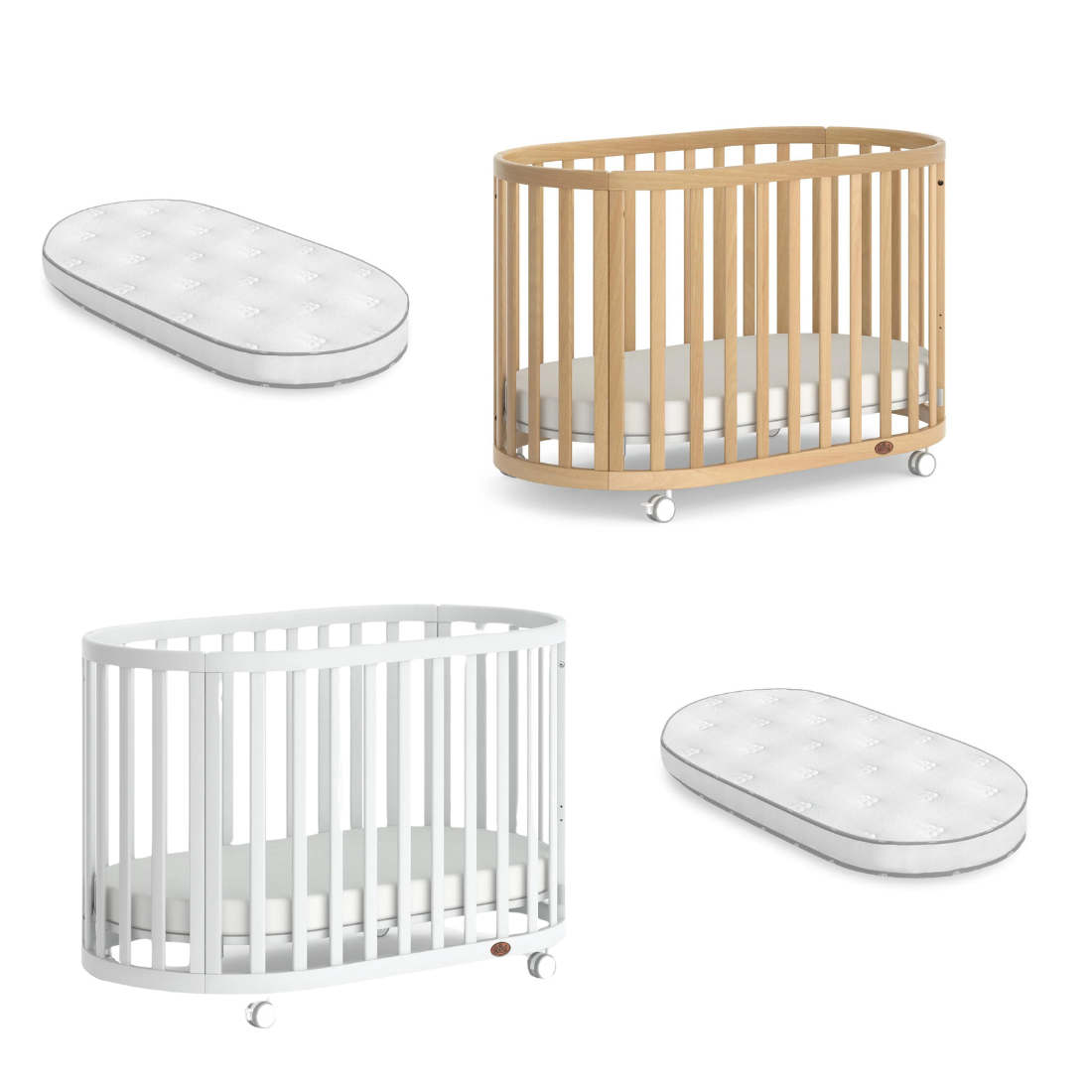 Boori Eden Oval Cot with pocket spring mattress and baby strollers for comfy sleep