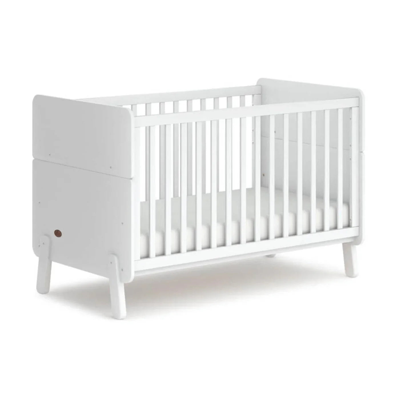 White wooden baby crib from Boori Natty Cot Bed collection perfect for baby strollers and baby romper eva