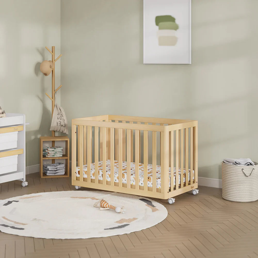 Wooden baby crib from Boori Turin Compact Cot with pocket spring mattress setup