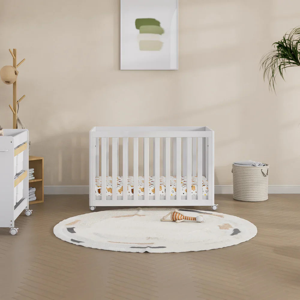 White baby crib from Boori Turin Compact with pocket spring mattress for comfy sleep