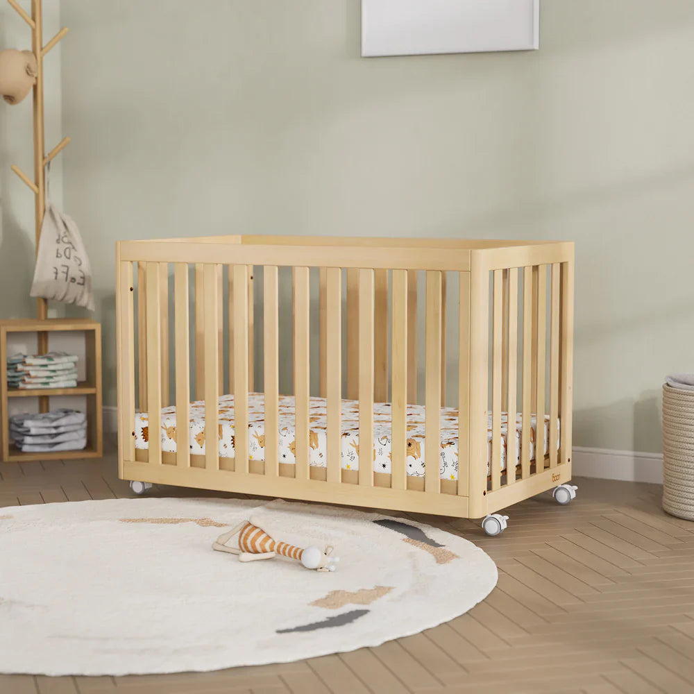 Wooden baby crib with wheels from Boori Turin Compact Cot with pocket spring mattress