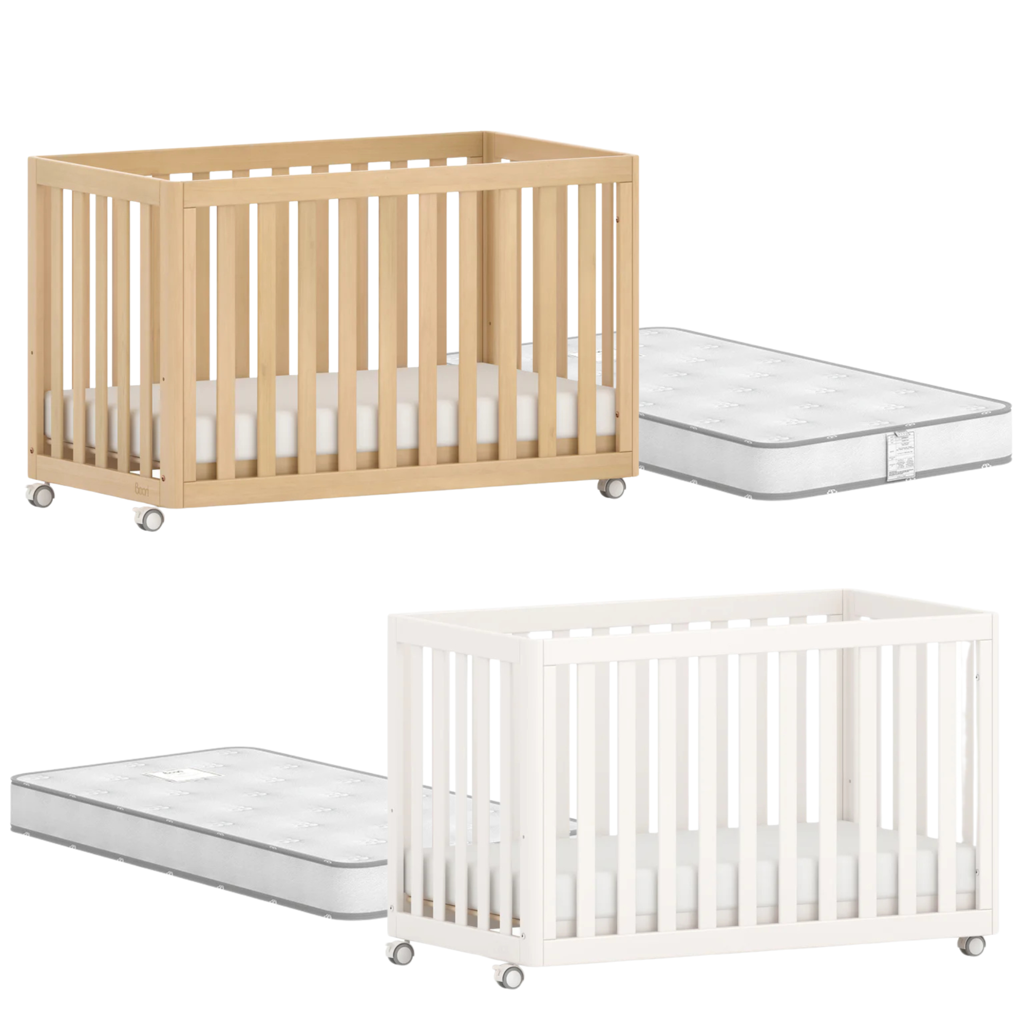 Two baby cribs with boori turin compact pocket spring mattress for comfy sleep