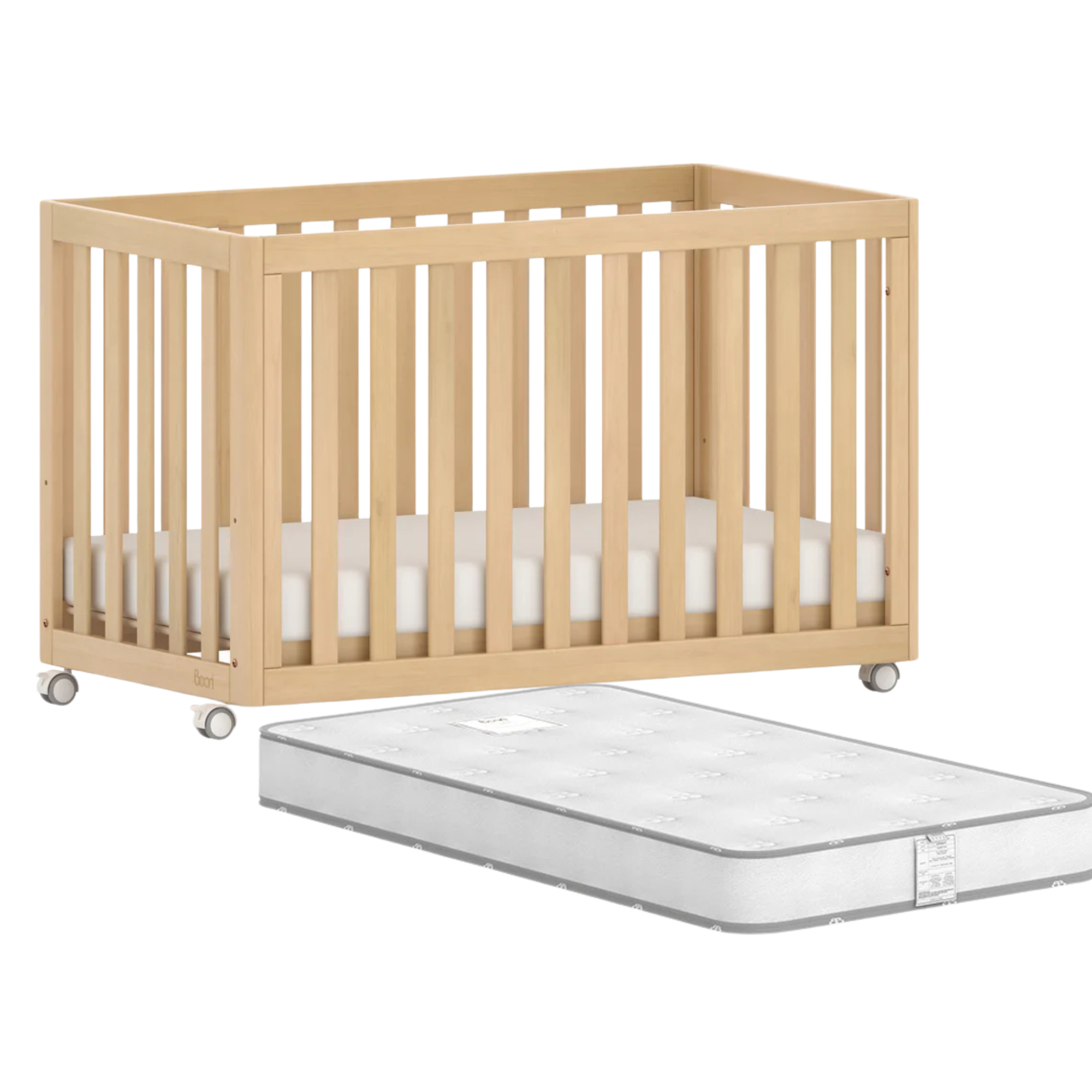 Wooden Boori Turin Compact crib with pocket spring mattress for baby strollers