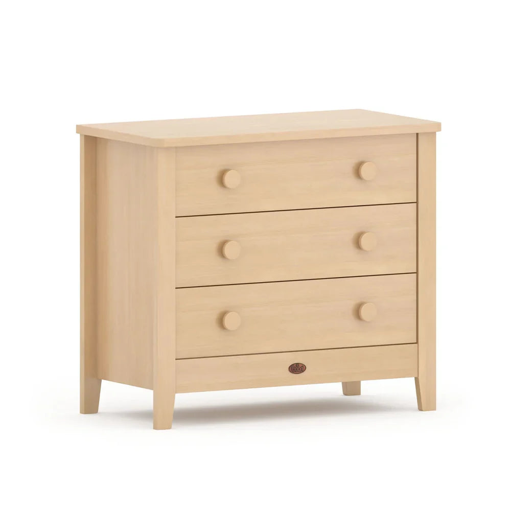 Wooden three-drawer dresser from Boori Universal 3 Drawer Chest V24, perfect for toshi baby and baby strollers storage