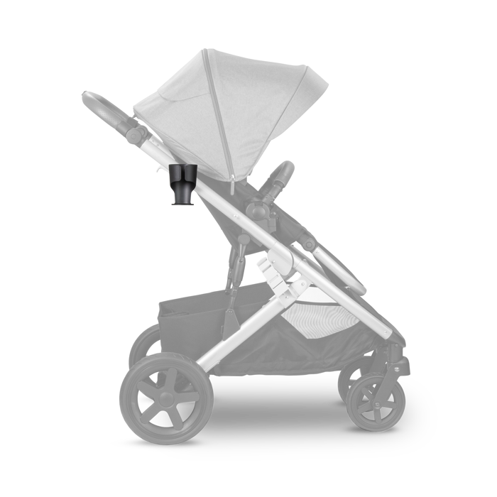 Silver-framed stroller with gray canopy for baby strollers, fits Britax Cup Holder Mini & One2