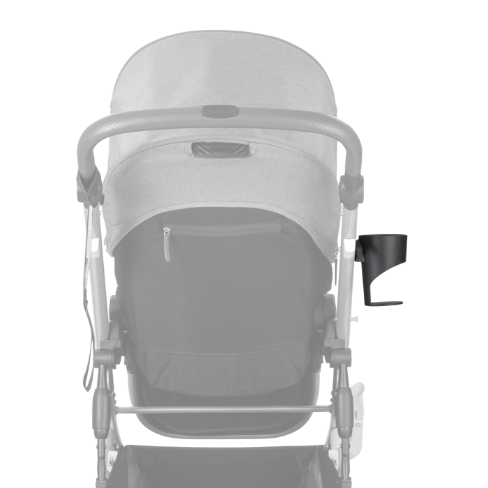 Gray and black stroller with Britax Cup Holder, perfect for Toshi Baby Romper and Bare Mum postpartum moments