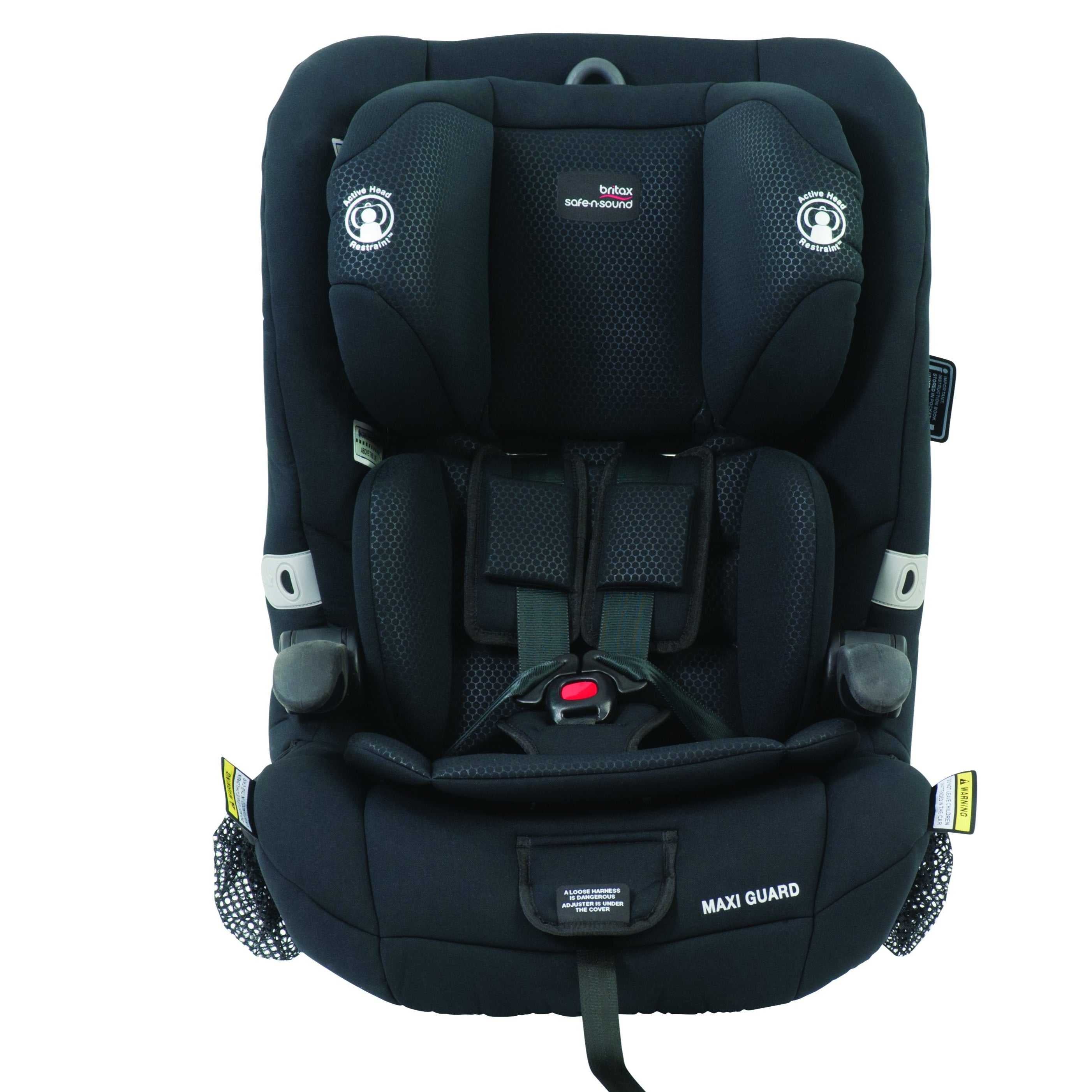 Black Britax Safe-n-Sound Maxi Guard car seat with easy adjust headrest for safe travel