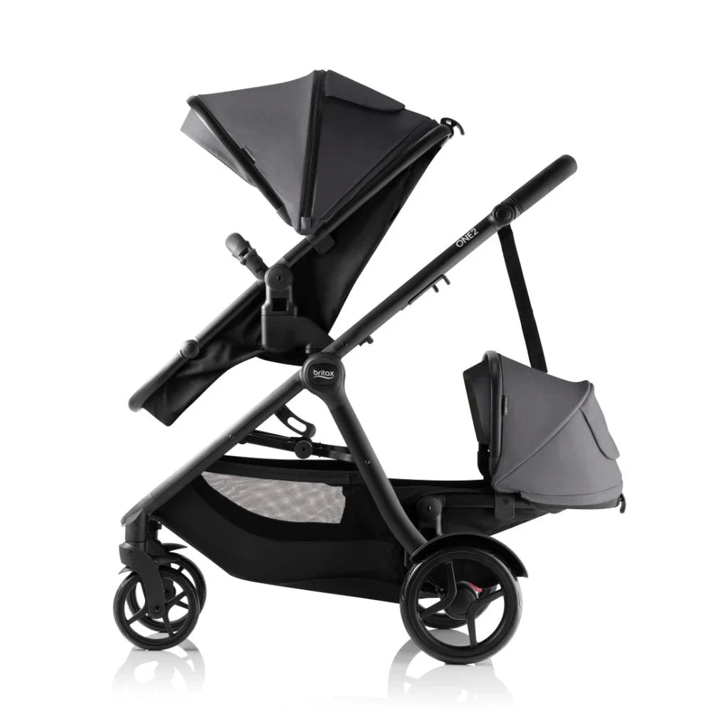 Black Britax One2 Stroller with two seats, perfect tandem stroller for baby strollers