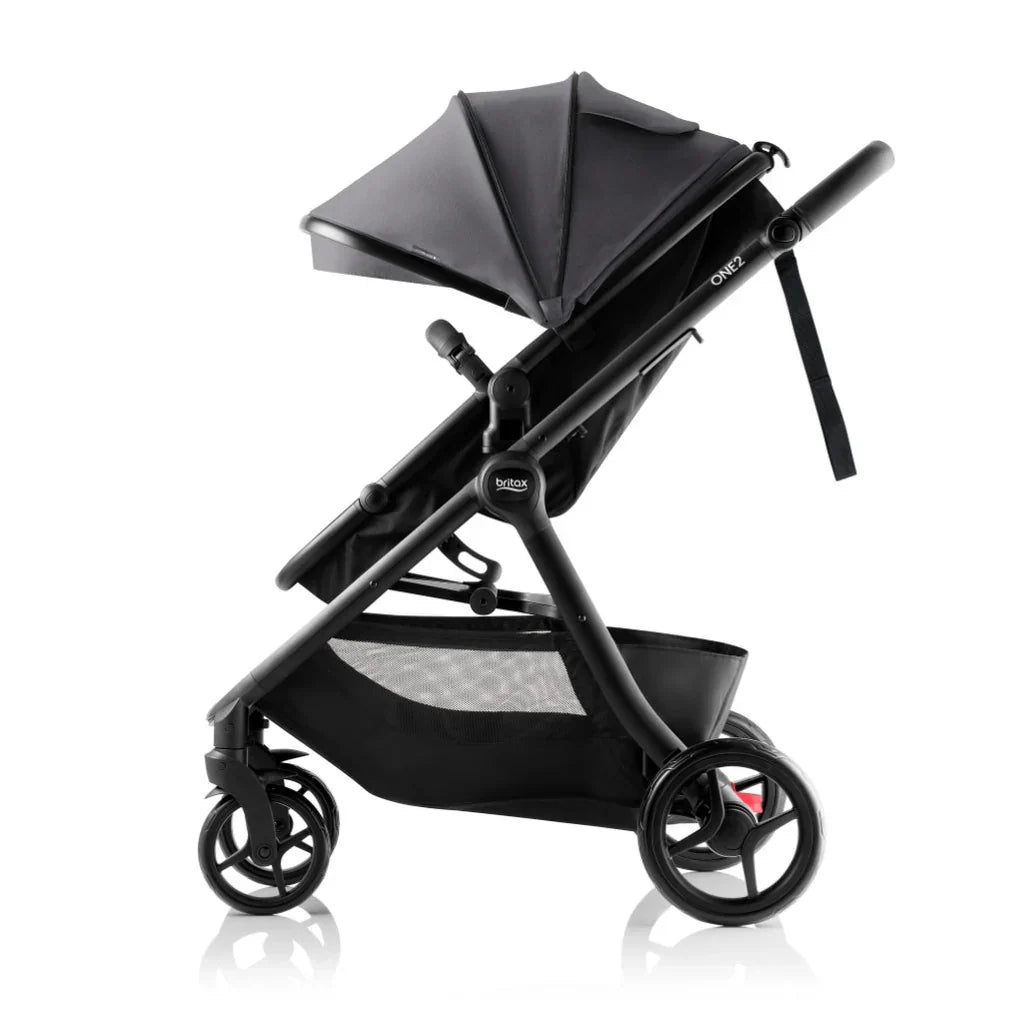 Black Britax One2 Stroller with sunshade and tandem stroller features
