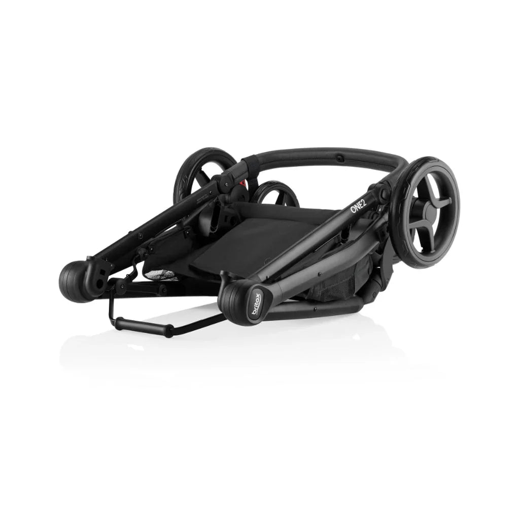 Folded Britax One2 Stroller, versatile tandem stroller with baby capsule compatibility