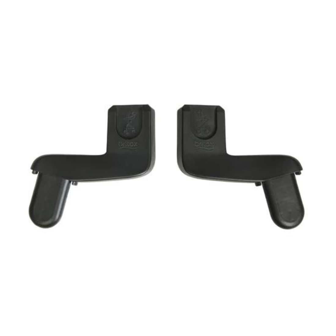 Two black SNS Cosy Lux Britax One2 stroller adapters for baby strollers
