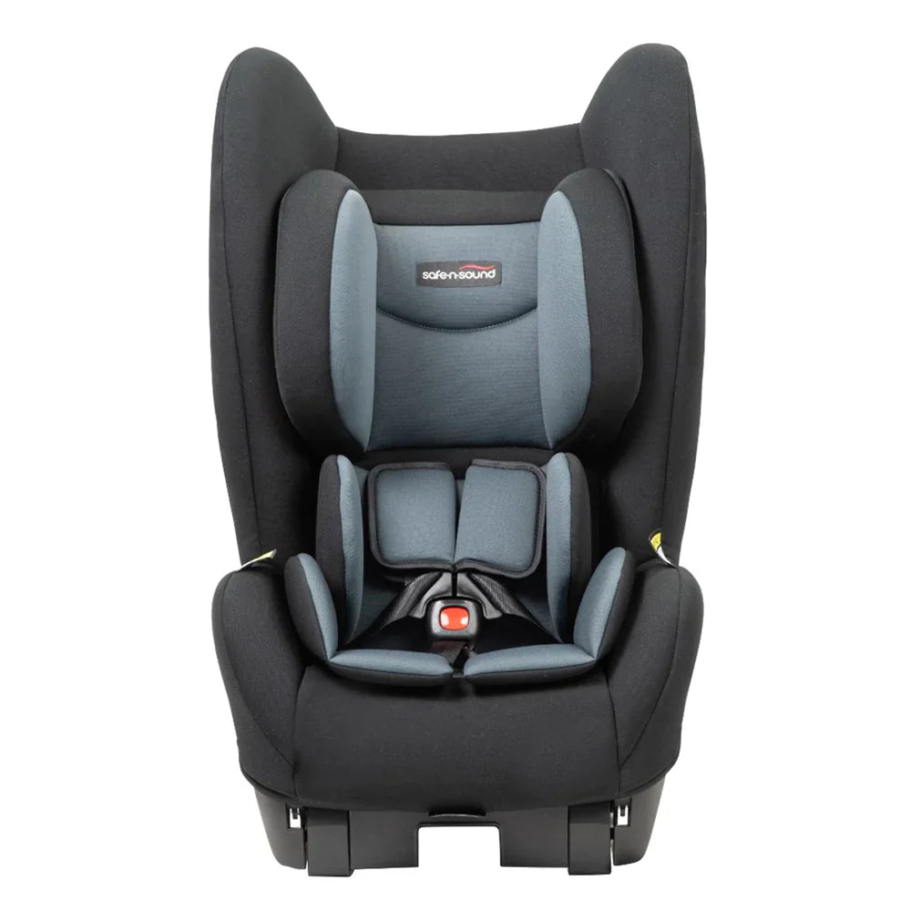 Black and gray Britax Safe-n-Sound Safeguard II rear facing child safety seat with height marker