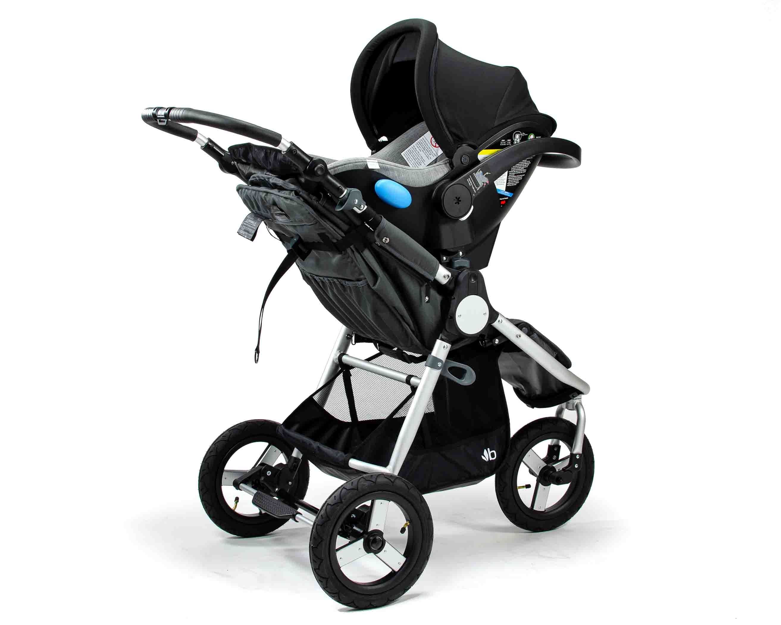 Black baby stroller with car seat adapter for Bumbleride Indie Capsule and Maxi Cosi Mico