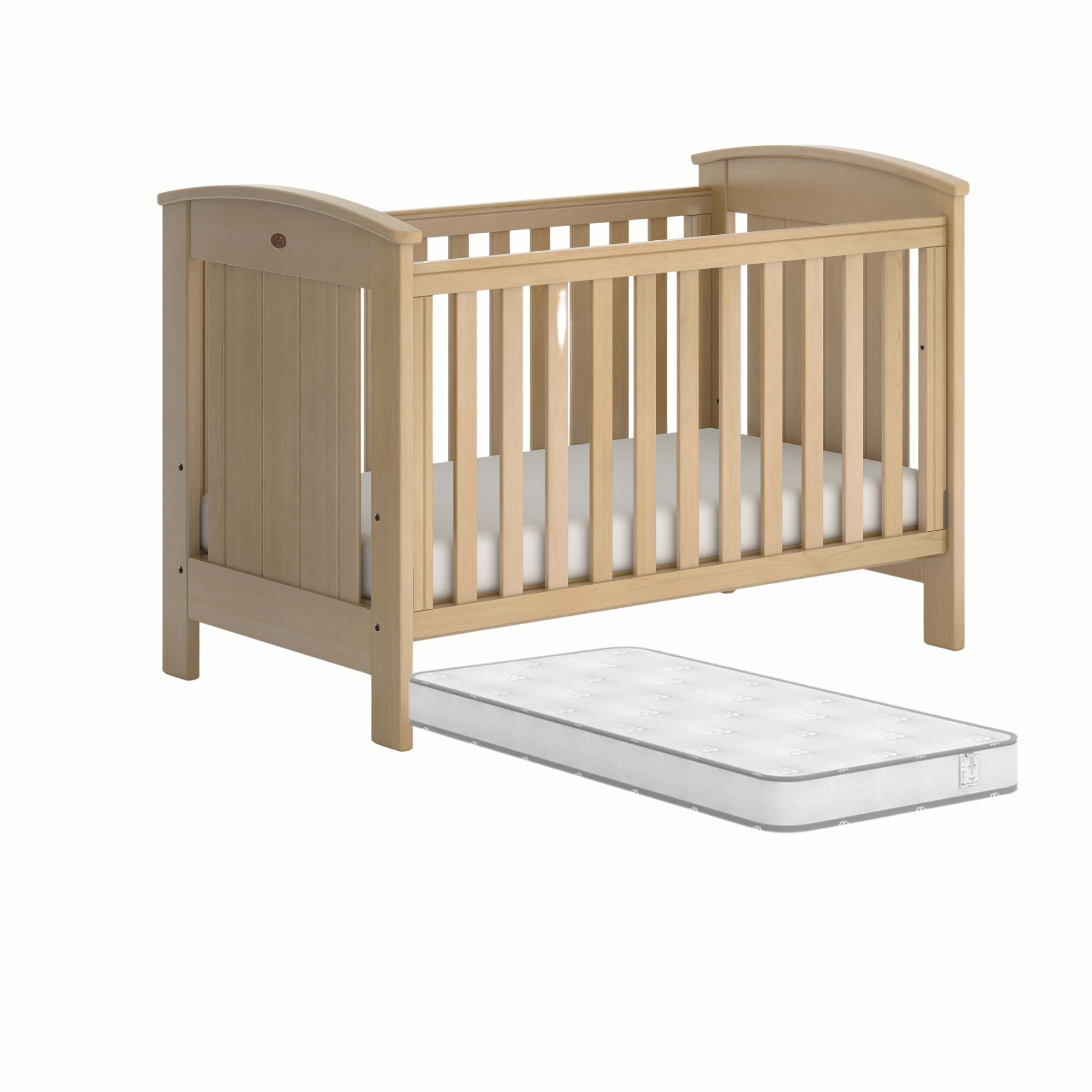 Wooden Boori Casa Baby Cot with mattress, dropside feature, ideal for baby strollers