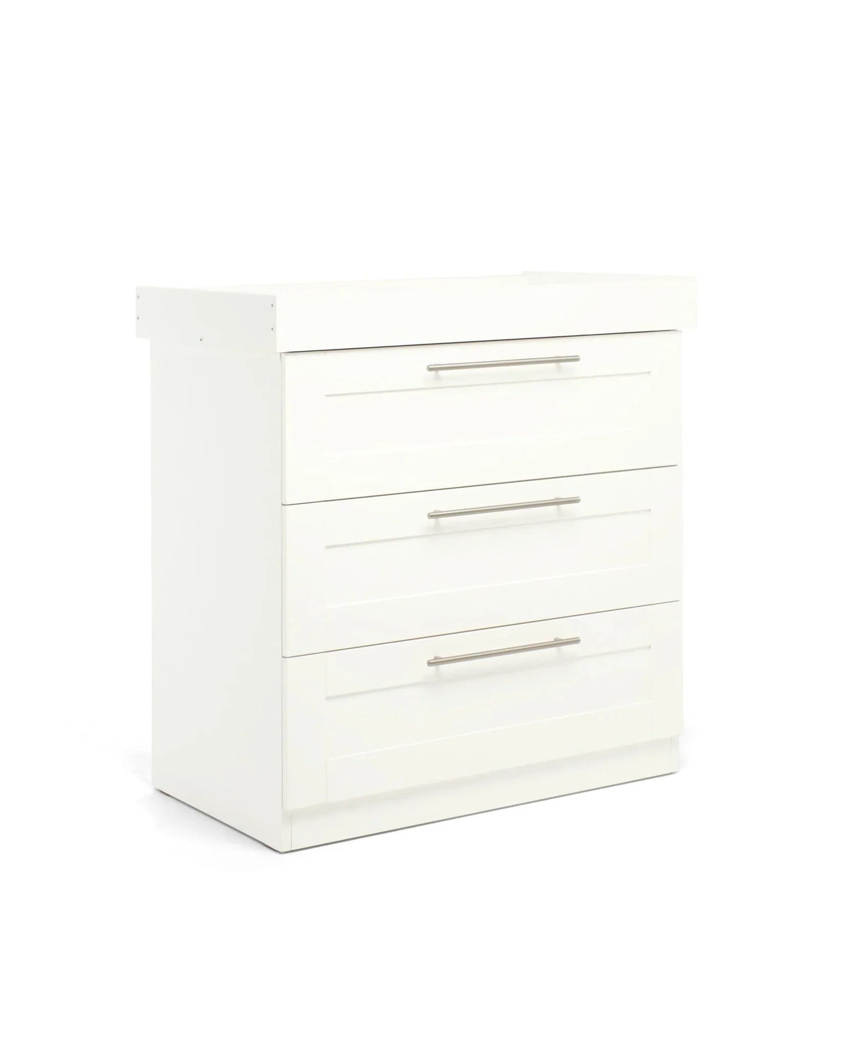 White three-drawer dresser from Mamas&Papas Hampden Dresser Changer unit perfect for baby strollers