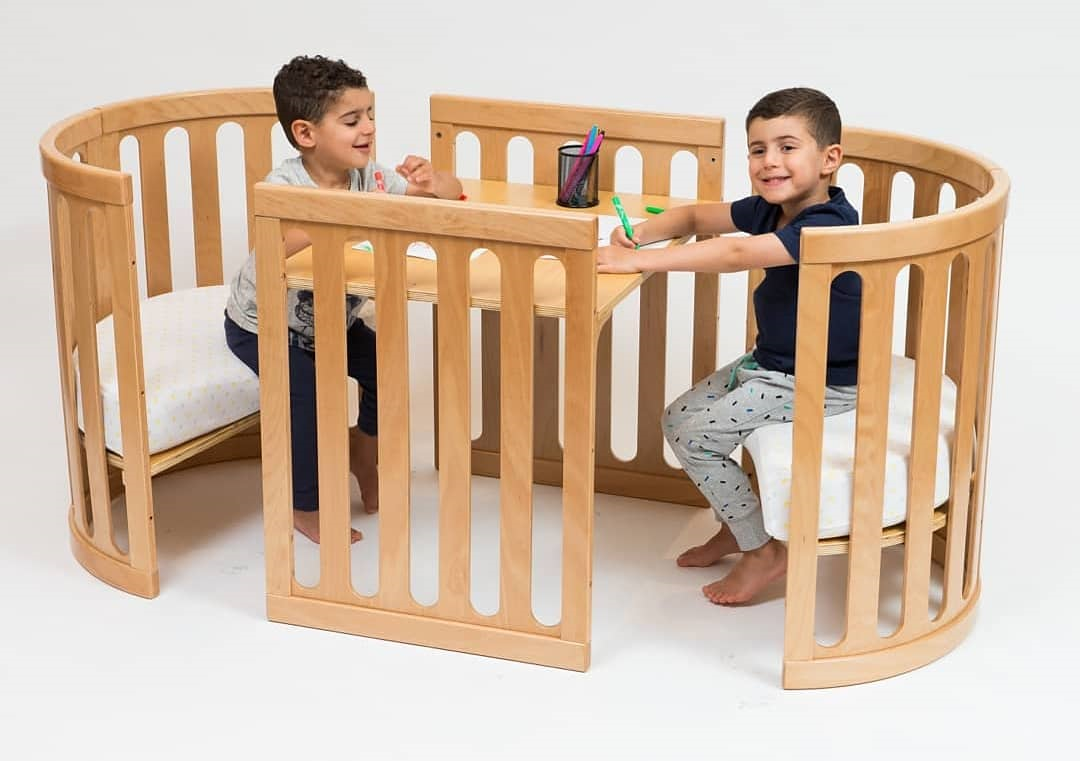 Wooden children’s table and chairs set with Cocoon Nest Natural junior bed design
