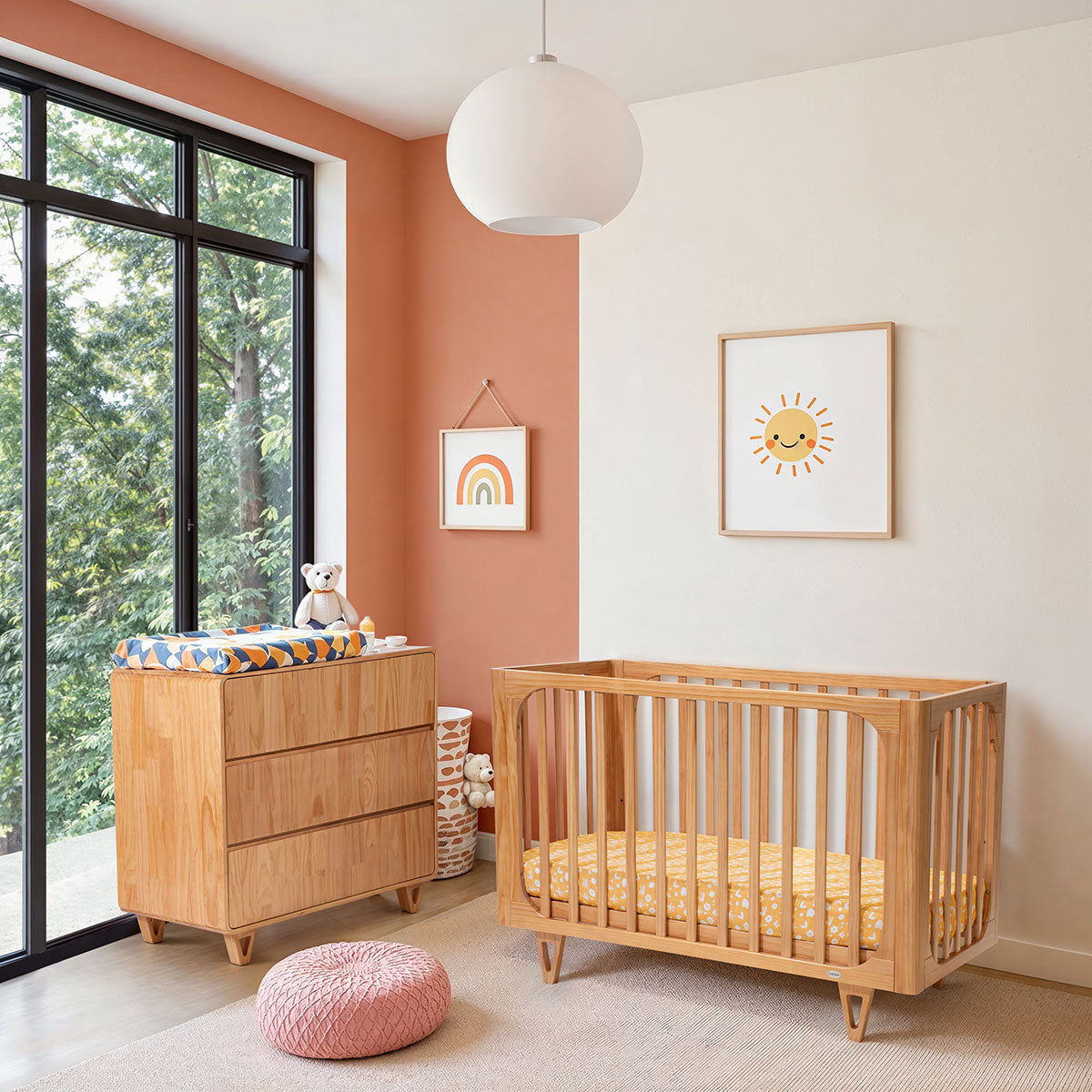 Cocoon Vibe baby crib with matching dresser, perfect as a toddler bed setup