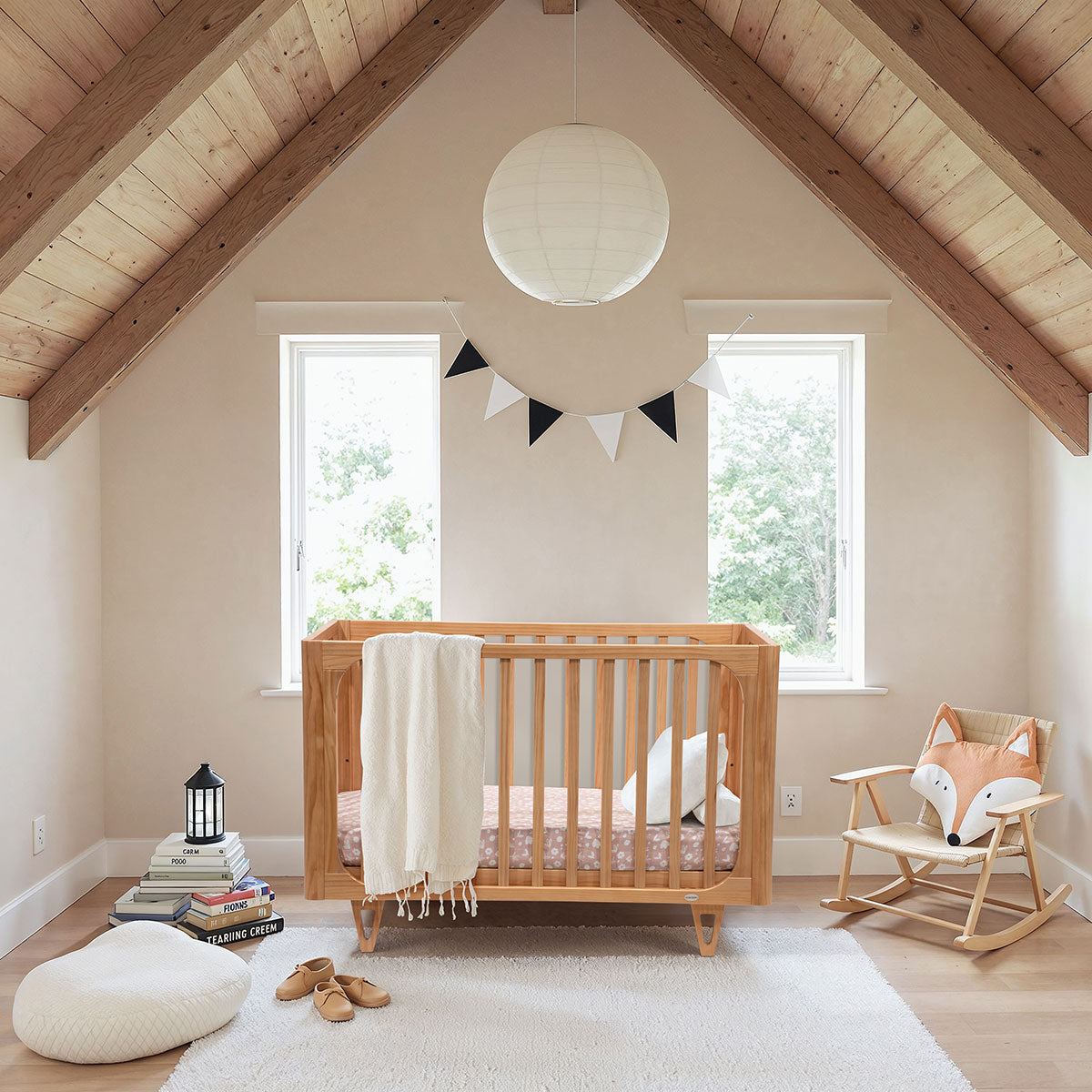 Wooden baby crib from Cocoon Vibe Toshi Baby complete nursery package