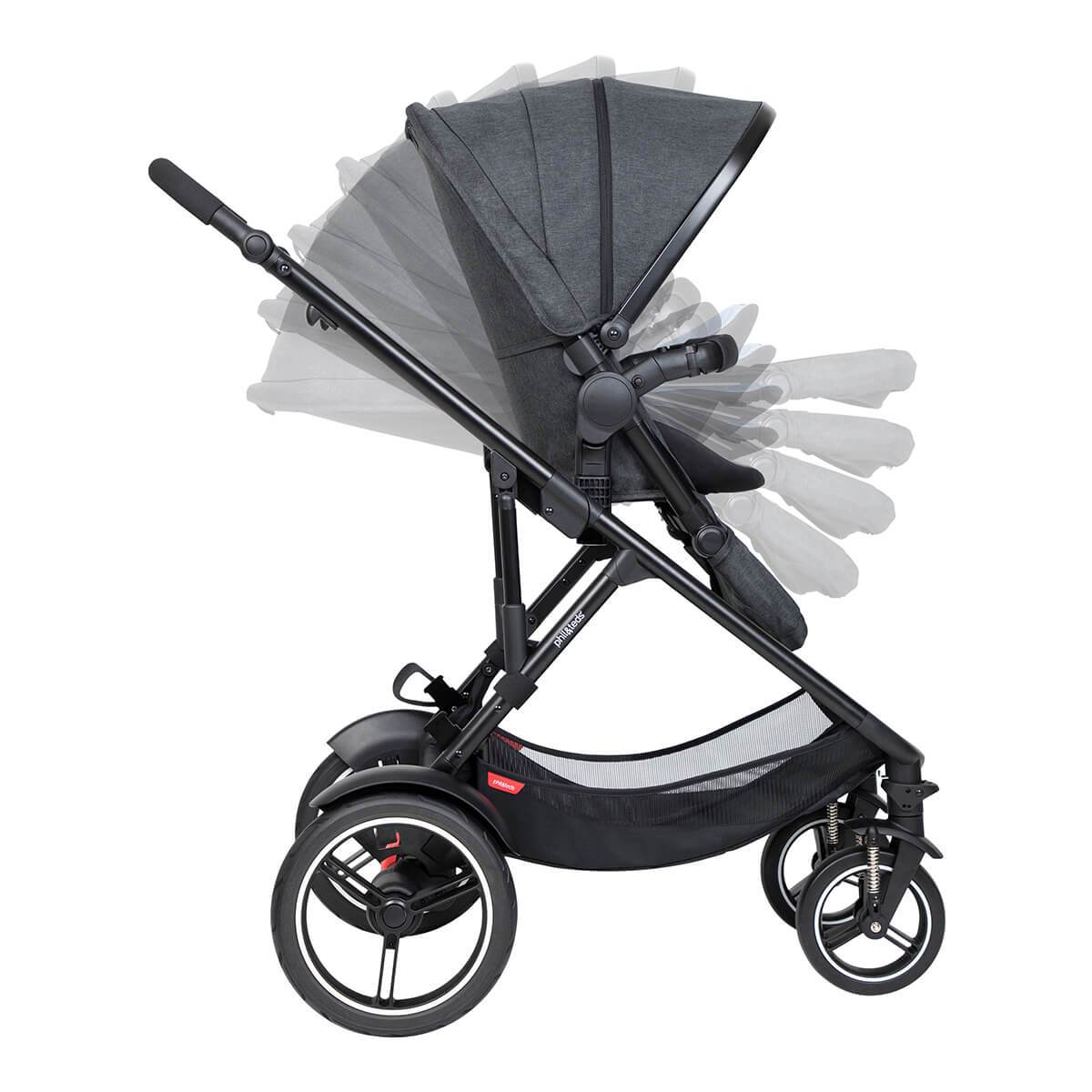 Black stroller with adjustable seat from Phil&Teds Voyager baby strollers, perfect with Toshi baby romper