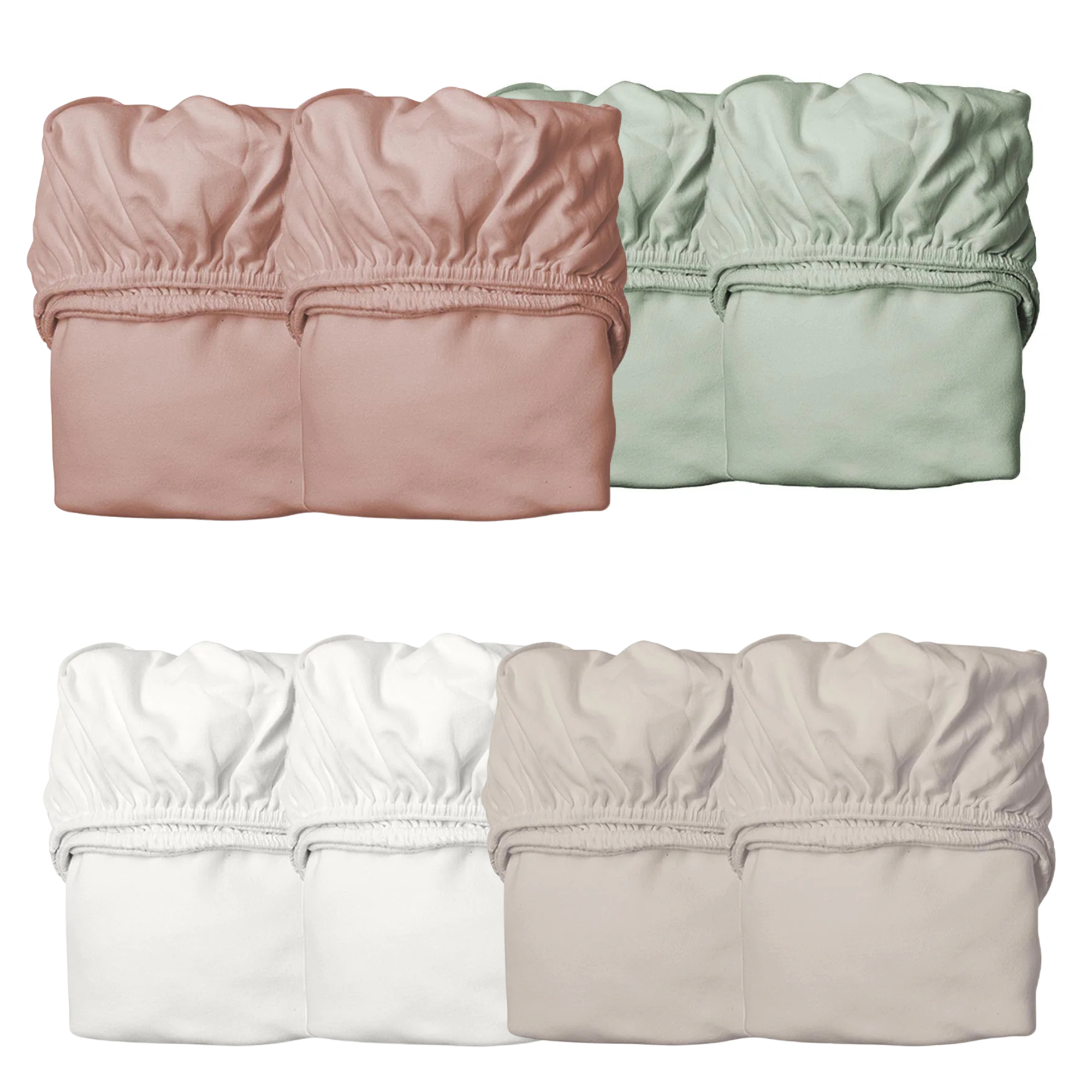 Folded Leander Organic Fitted Sheets in various colors made from organic cotton jersey