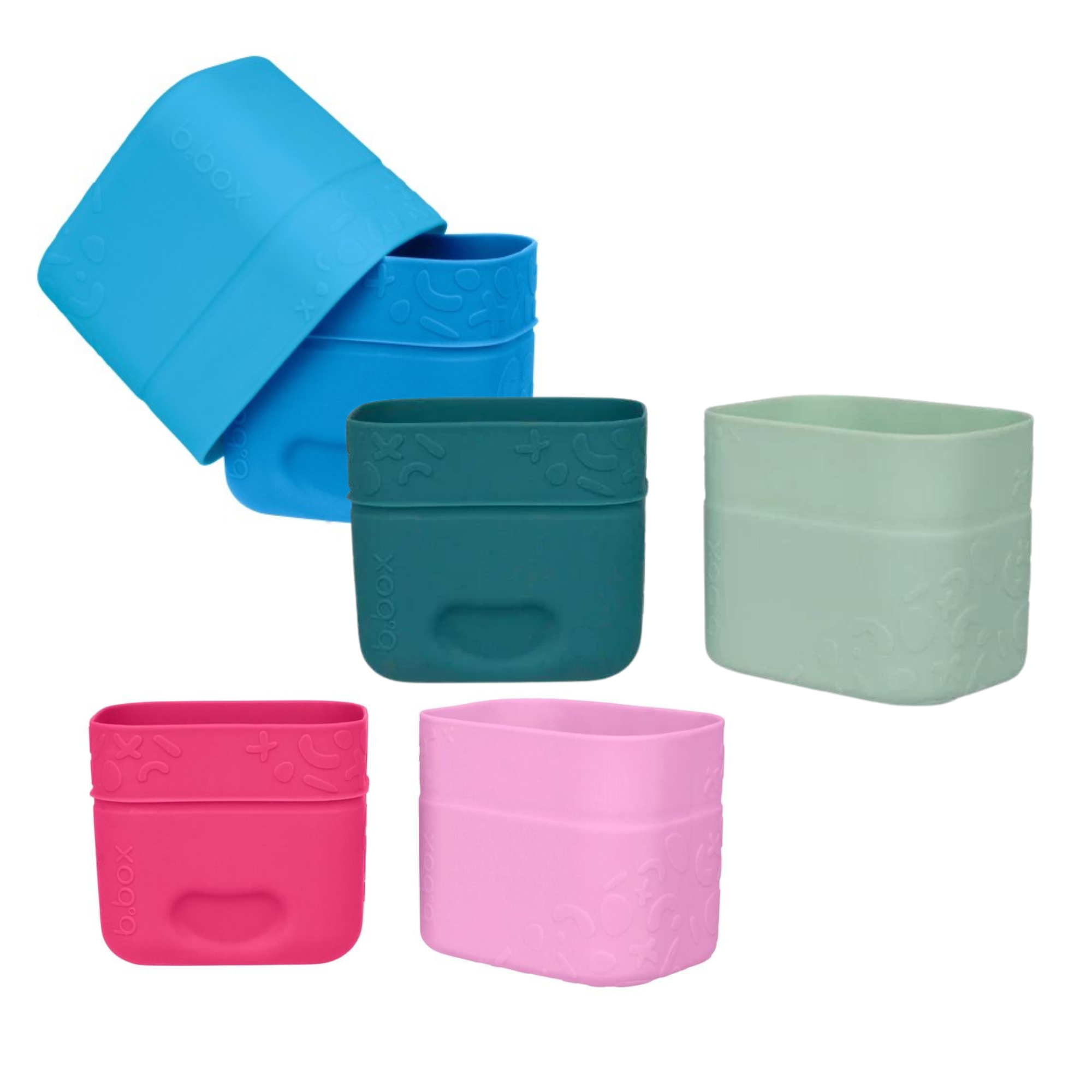 Colorful silicone snack cups from BBox for Toshi Baby to reduce reliance on plastic containers