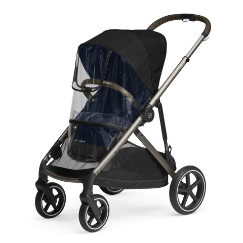 Black and silver stroller with rain cover for Cybex Gazelle S Seat Raincover, perfect for bare mum postpartum days