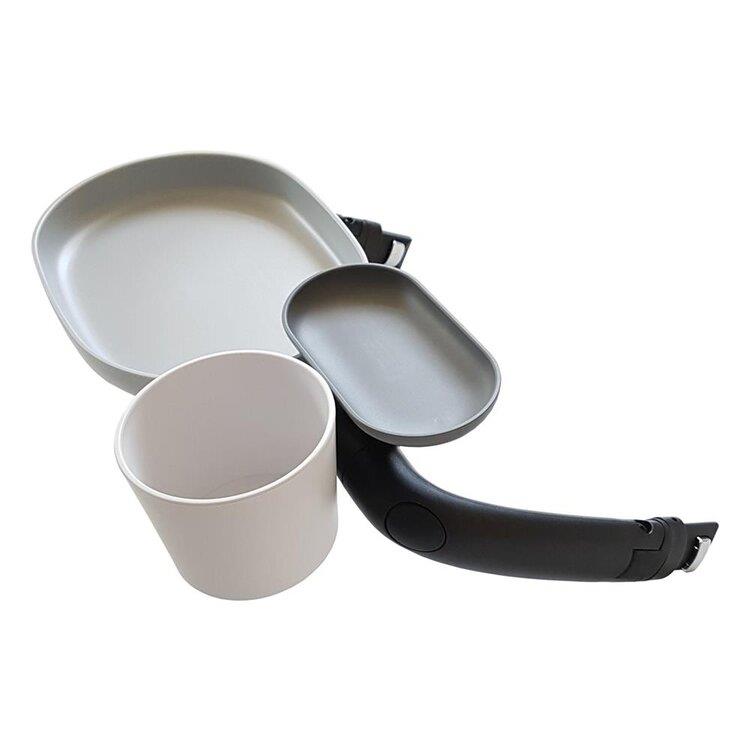Gray and white stroller snack tray from Cybex Gold for Toshi Baby Romper lovers