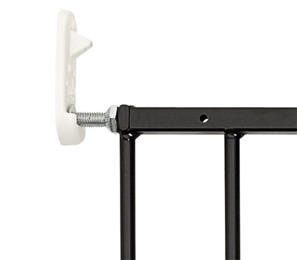 Dogspace Lucky extending black pet gate with white wall mount for safe home access