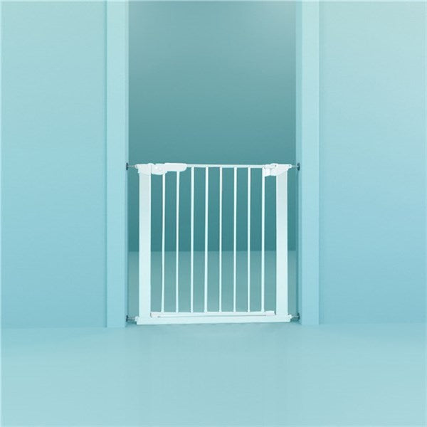 White DogSpace Lassie Pet metal safety gate perfect for pets and baby strollers