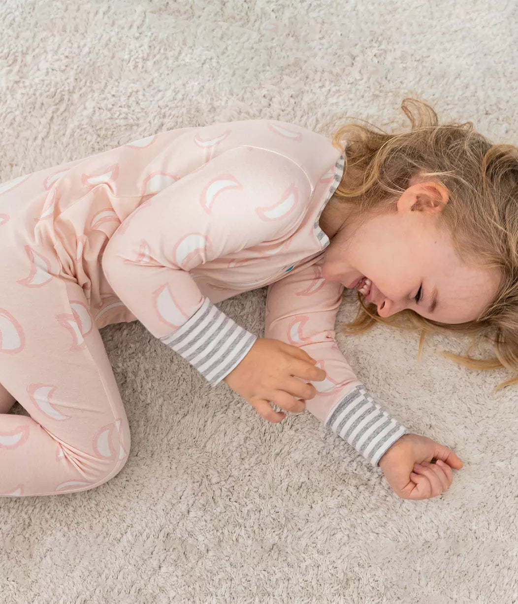 Toshi Baby Dream Enclosed Foot Romper in Dusy Pink with Crescent Moon Pattern