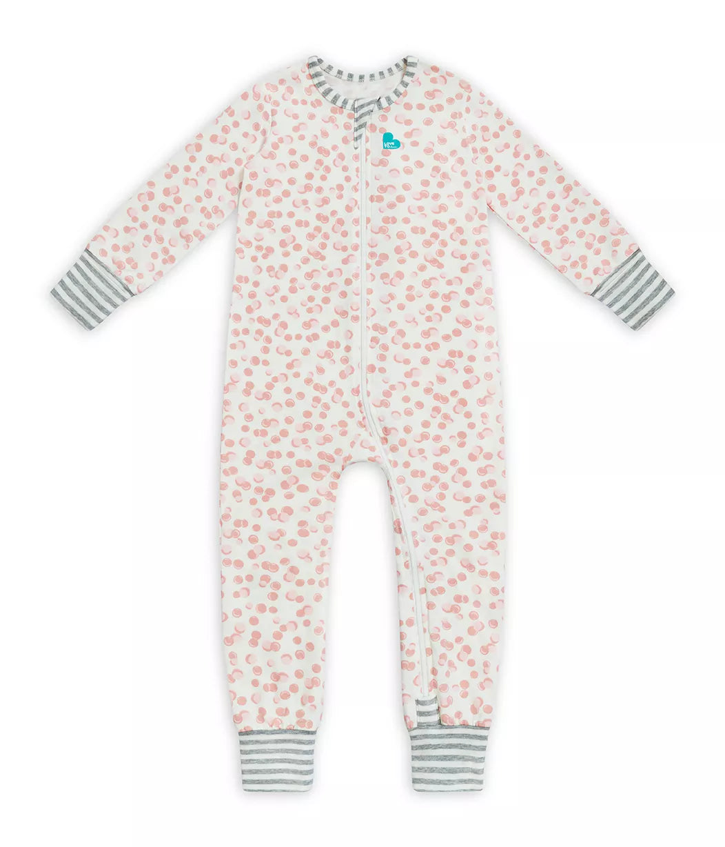 Dream Enclosed Toshi Baby foot romper bubbles with pink floral pattern and striped trim