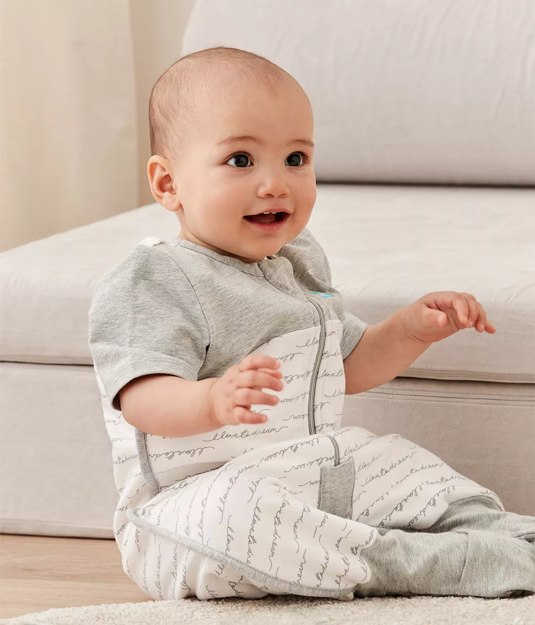 Baby in Love To Dream Sleep Suit Short Sleeve 1 Tog Dreamer White, perfect for baby strollers