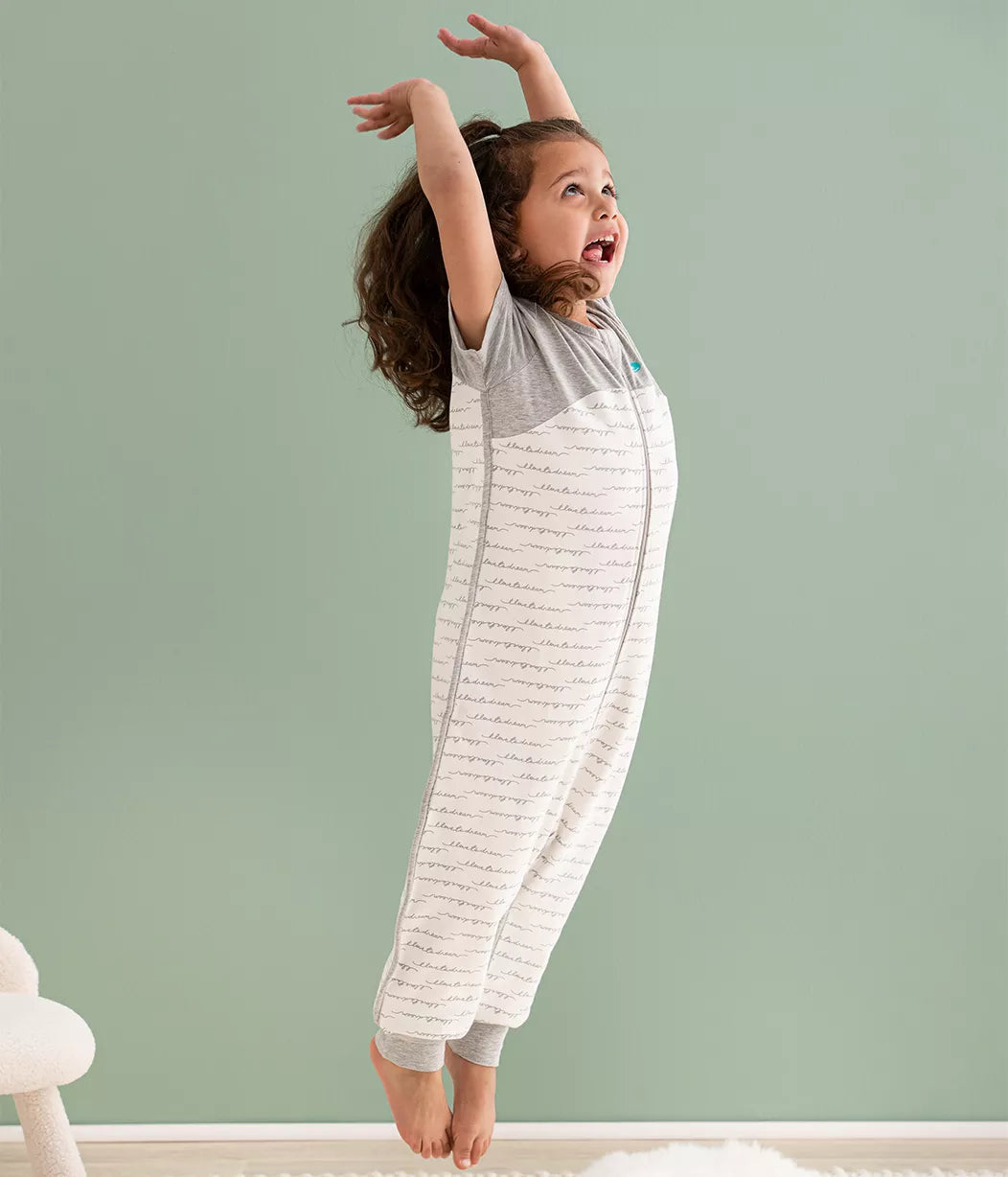 Child’s gray and white patterned dream sleep suit from Love To Dream Tog Dreamer White