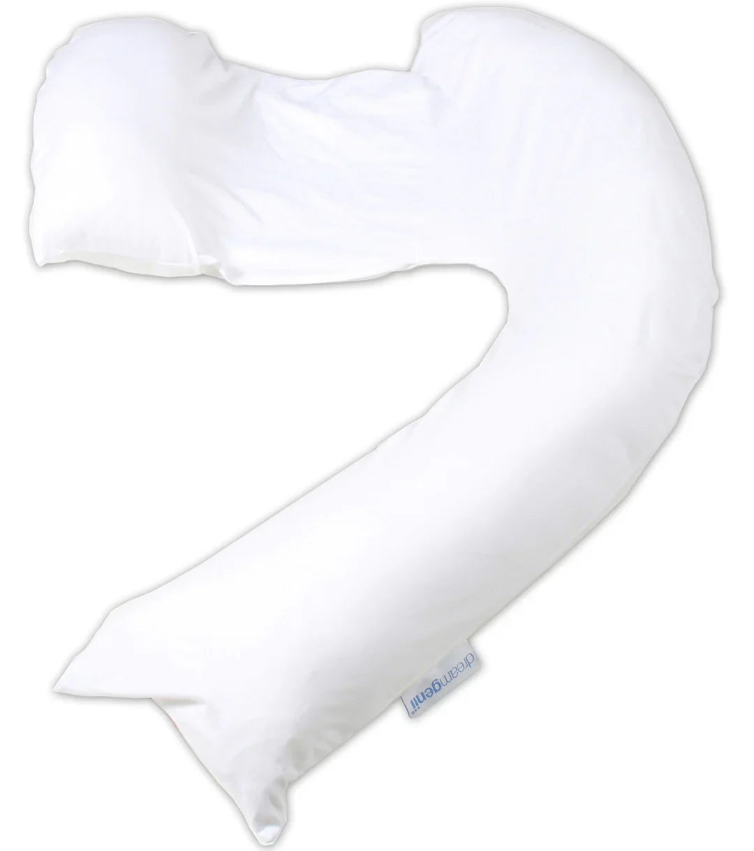 White U-shaped Dreamgenii Pregnancy Support and Feeding Pillow for comfortable baby care