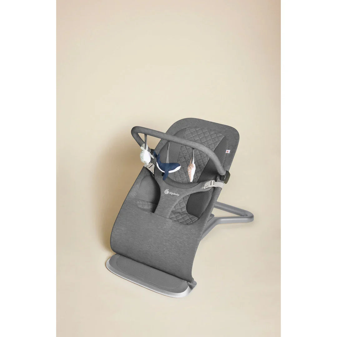 Gray baby bouncer with toy bar from Ergobaby Evolve Ocean Wonders baby strollers collection