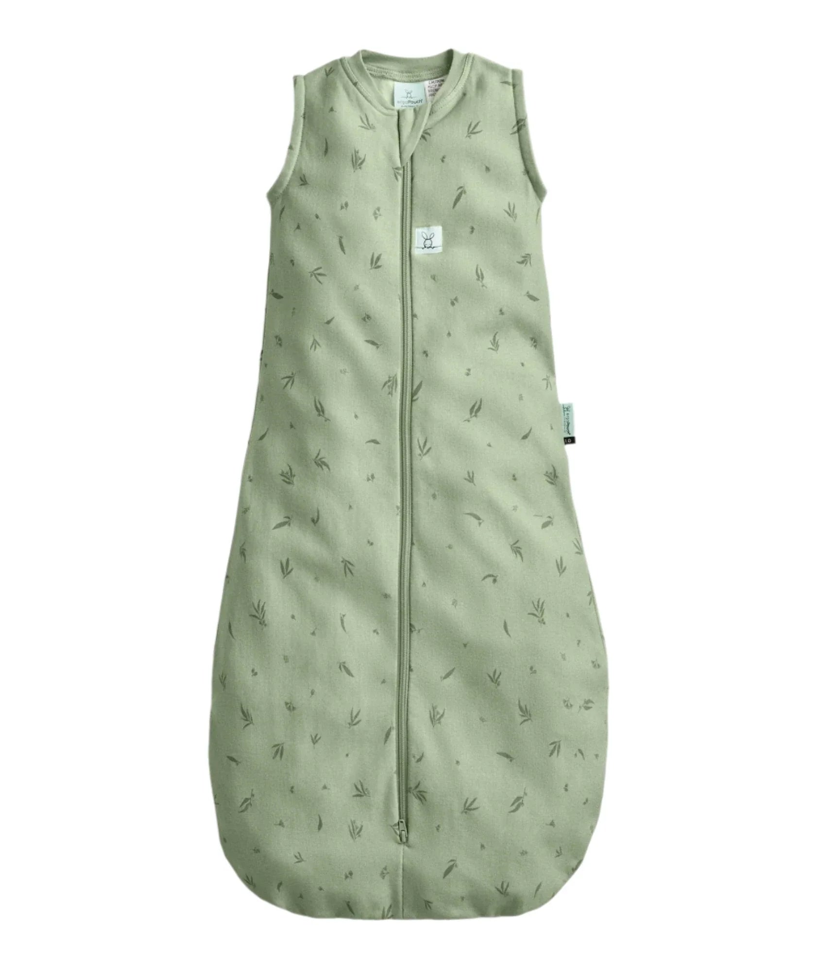 Green patterned ergopouch jersey sleeping bag for babies, perfect for baby strollers