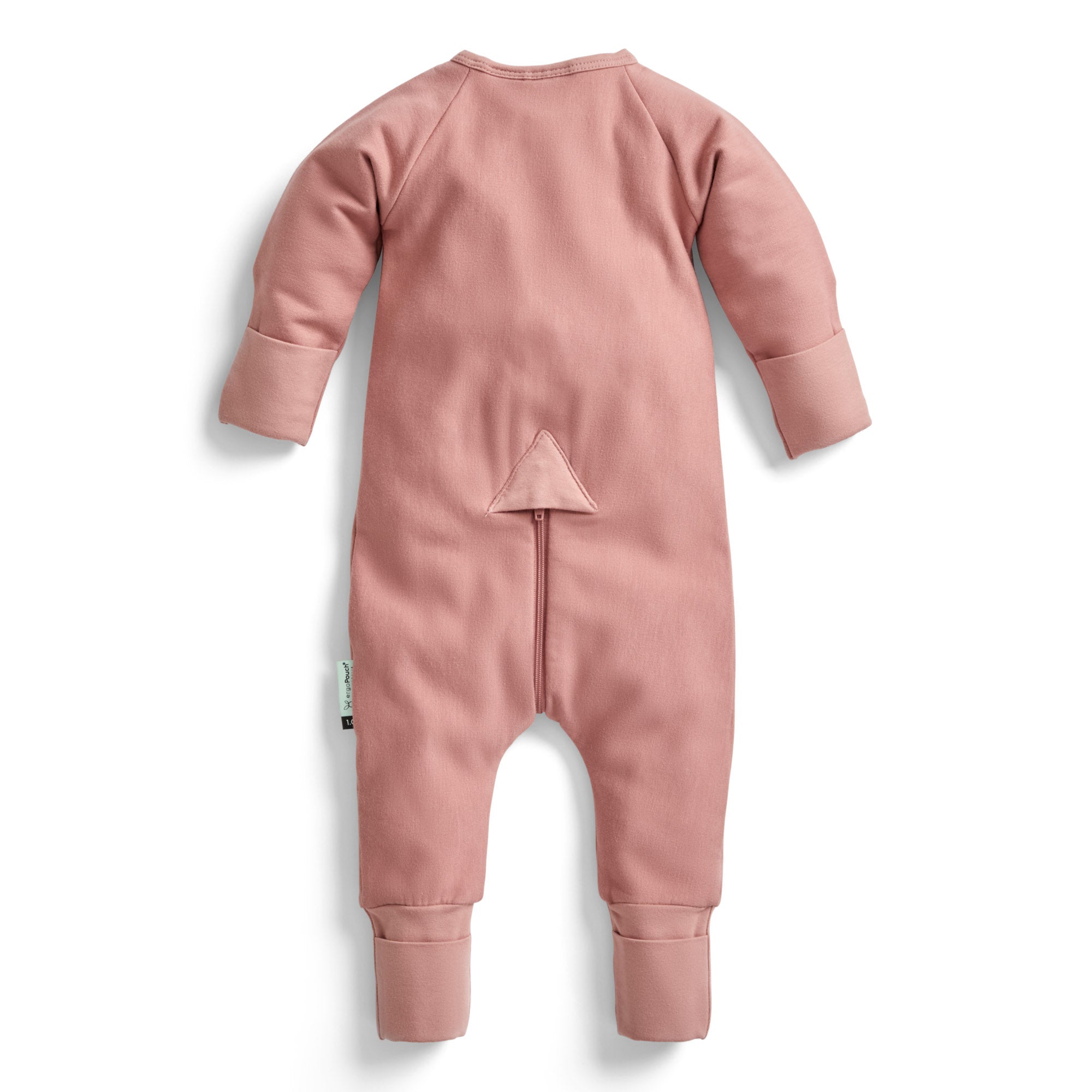 Pink baby sleepsuit made from GOTS certified organic jersey cotton, Ergopouch Long Sleeve Layer 1.0 TOG Rose