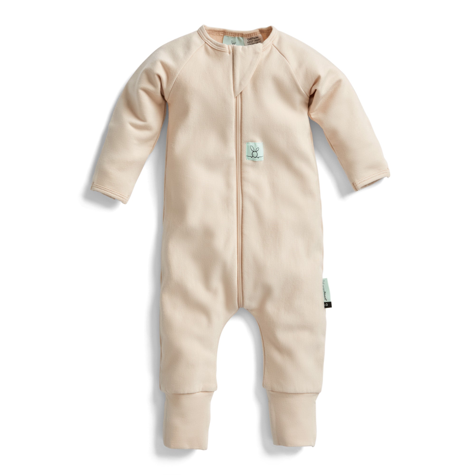 Beige ergopouch long sleeve sleep suit with zipper in organic jersey cotton