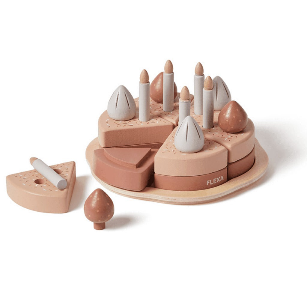 Wooden toy birthday cake with candles for Flexa Birthday Cake, perfect for Toshi Baby Romper and baby strollers fun