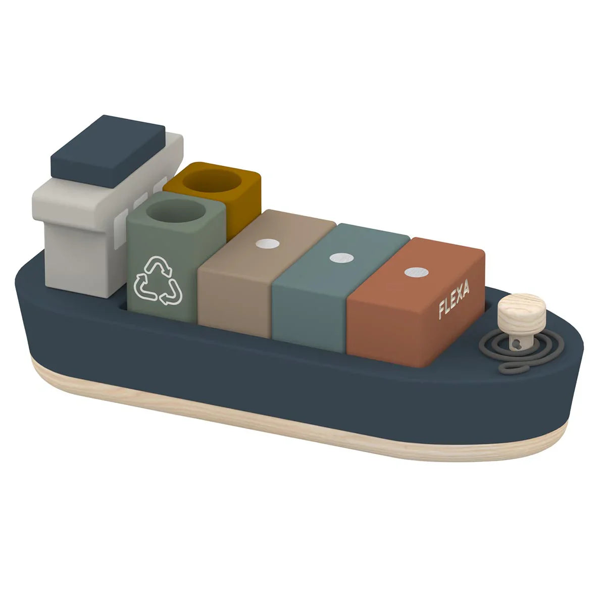 Wooden toy container ship from Flexa, perfect for Toshi Baby Romper, Odyssey Wagon Wheels, and baby strollers fun