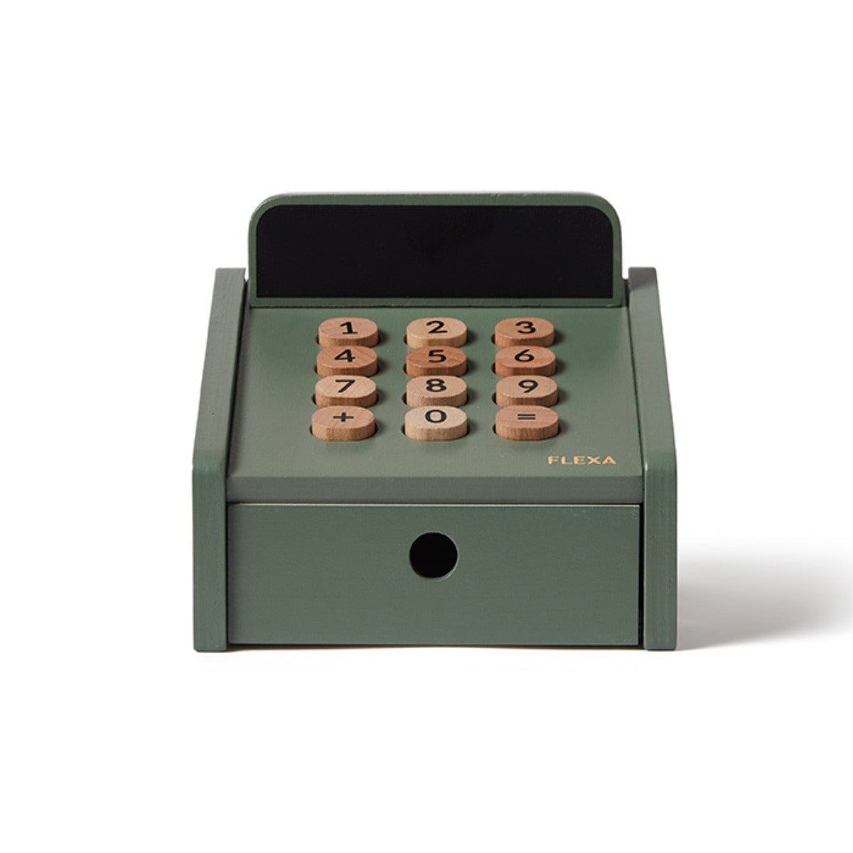 Green toy cash register from Flexa Cash Register for fun play with baby strollers