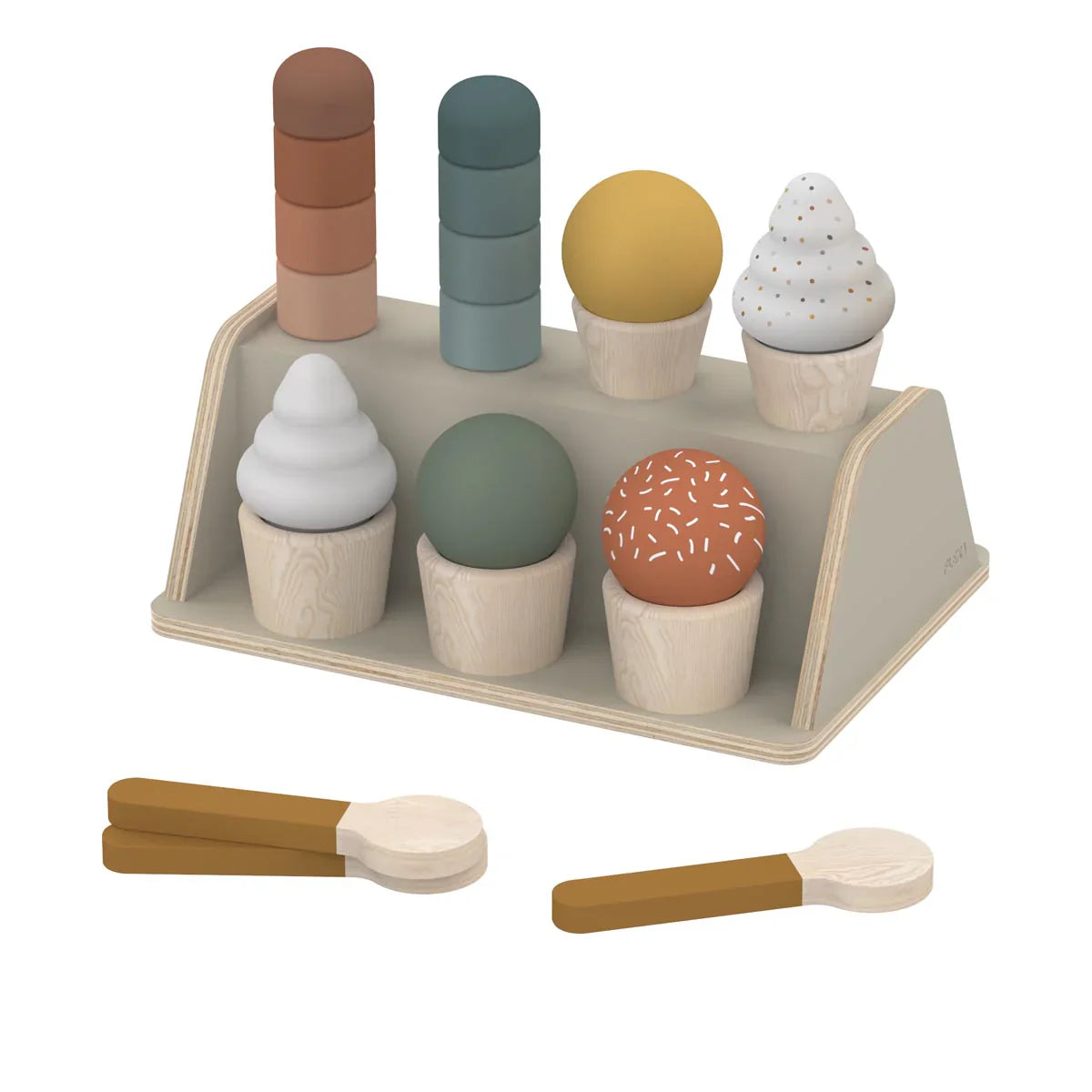 Flexa Ice Cream Set wooden toy ice cream stand with scoops and spoons for Toshi Baby fun