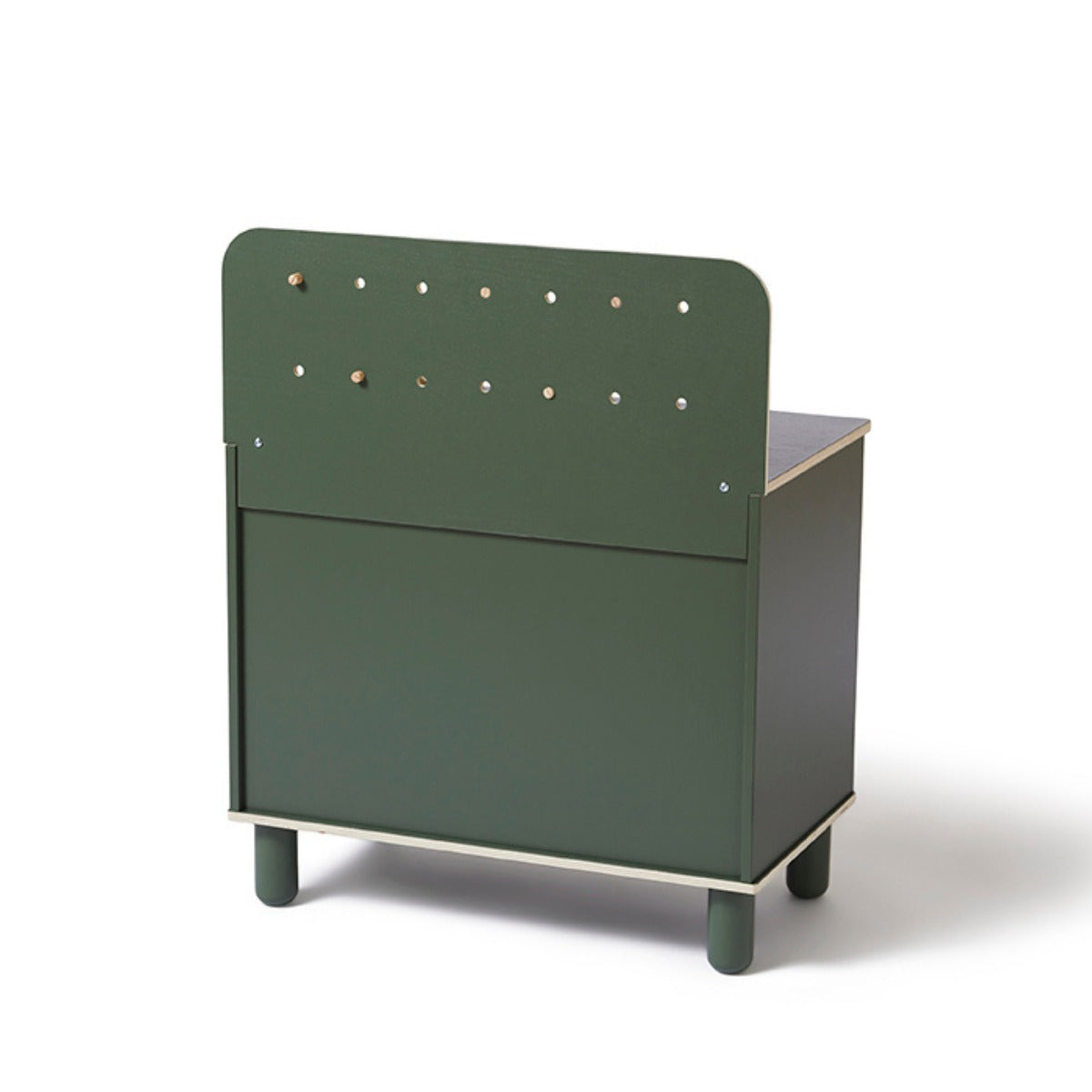 Green wooden storage bench with back from Flexa Workbench, perfect for baby strollers storage