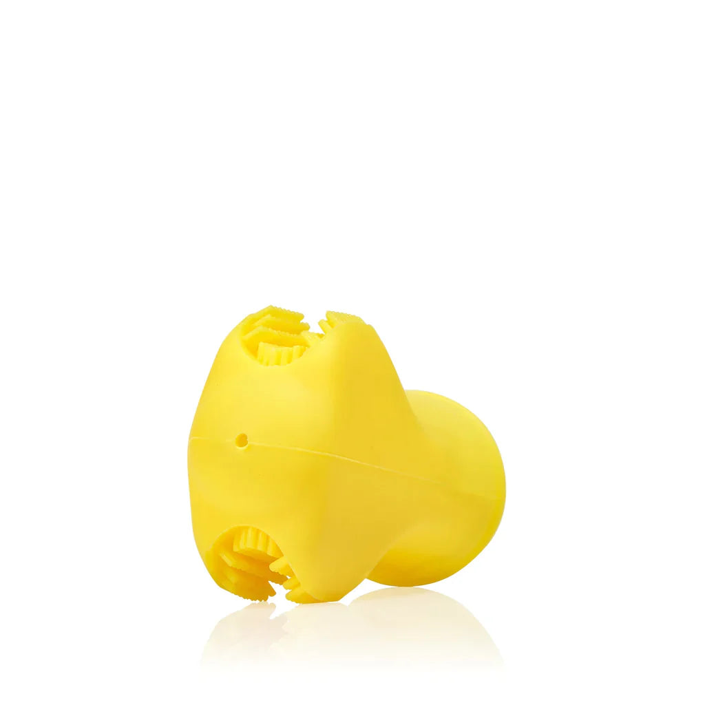 Yellow flexible earplug with Frida Finger Toothbrush for kids and baby strollers safety